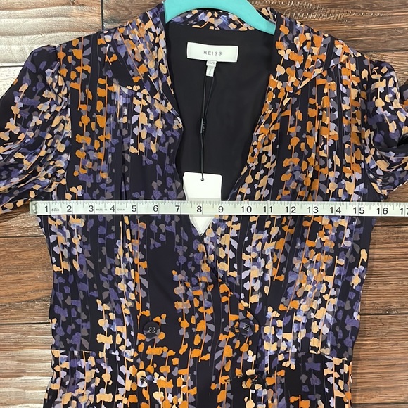 Reiss Esmerelda Printed Wrap Front Dress, Navy - Picture 8 of 8